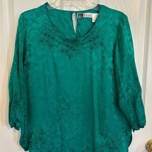 Elegant Green Floral Silk Blouse by La Cera